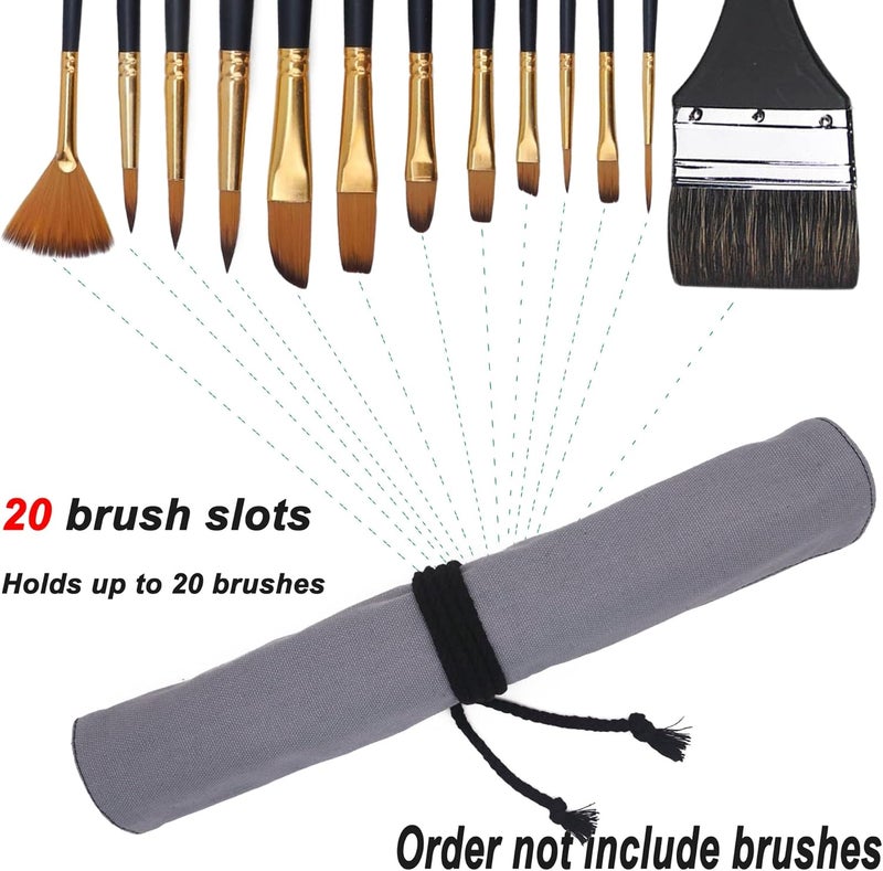 Funny live Paint Brush Holder Art Supplies, Artist Brush Holder & Art Supply Storage Organizer Roll-Up Case Bag, Protect Acrylic Oil Watercolor Paintbrushes (Grey-20 Slot Pockets) - Image 2
